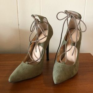CHARLOTTE RUSSE OLIVE LACE UP HEELS